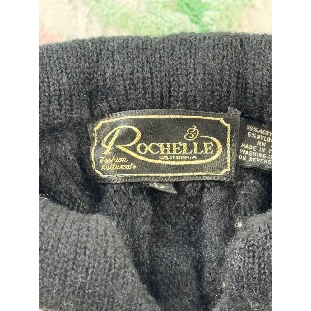 Vintage Rochelle California Black White Geometric Angora Wool Zip Cardigan Large